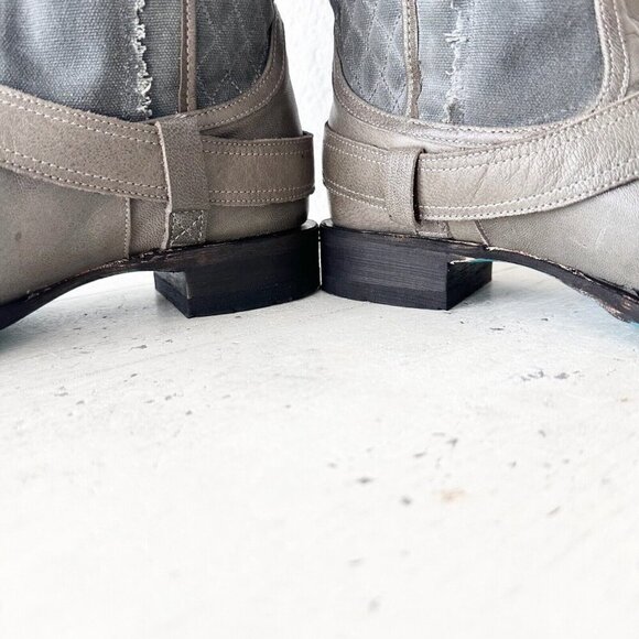 NEW Lane Boots Womens Gray Leather Canvas Mid-Calf Western Moto Style Zip Size 8 - Picture 9 of 13